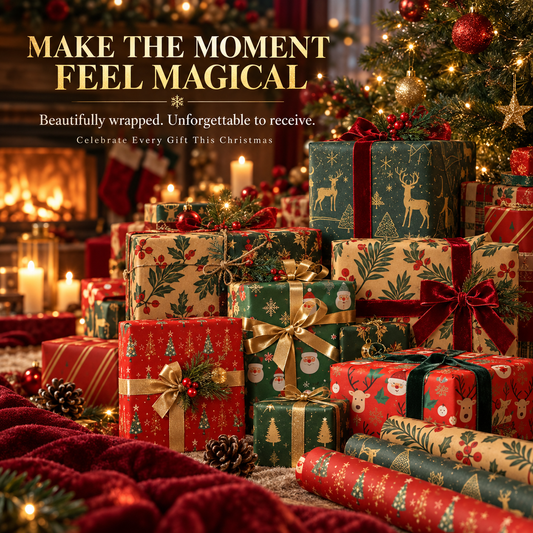 Vintage Christmas Kraft Wrapping Paper – Premium 100 GSM Holiday Gift Wrap