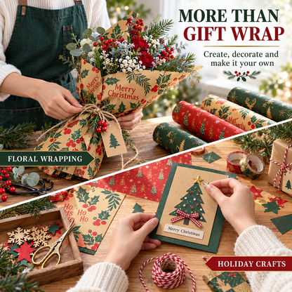 Vintage Christmas Kraft Wrapping Paper – Premium 100 GSM Holiday Gift Wrap