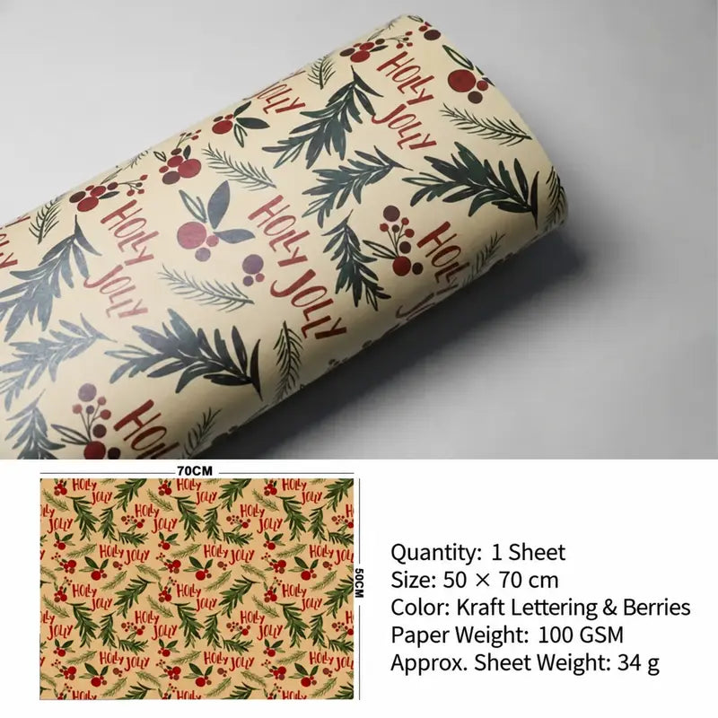 Vintage Christmas Kraft Wrapping Paper – Premium 100 GSM Holiday Gift Wrap