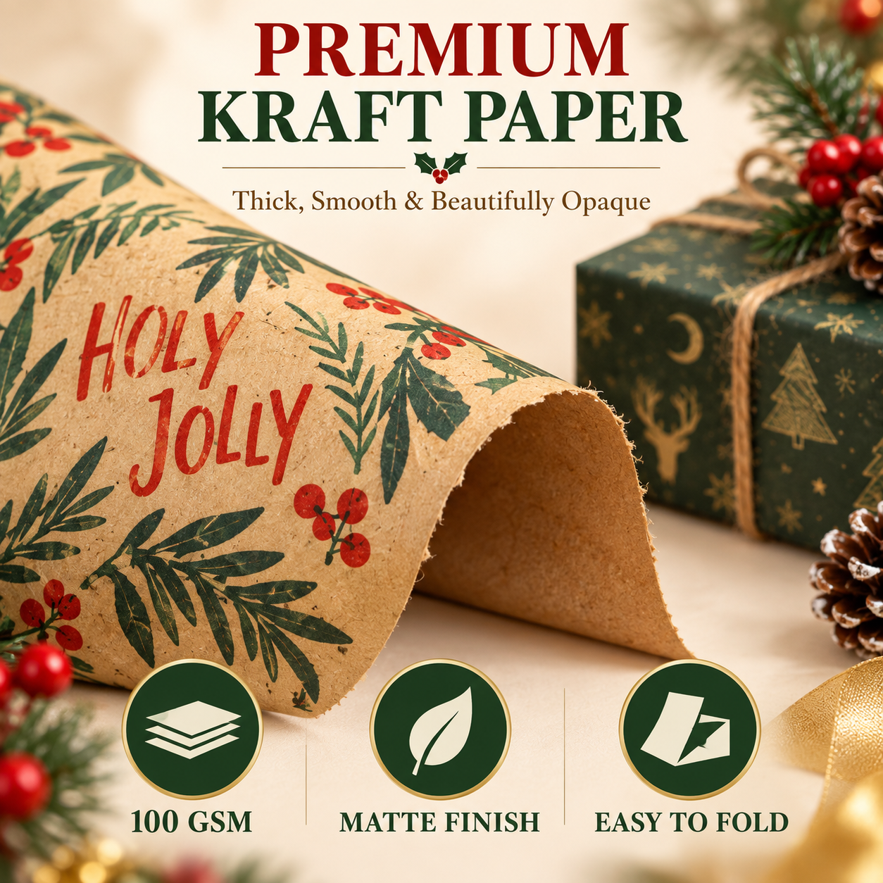 Close-up of premium 100 GSM matte kraft wrapping paper