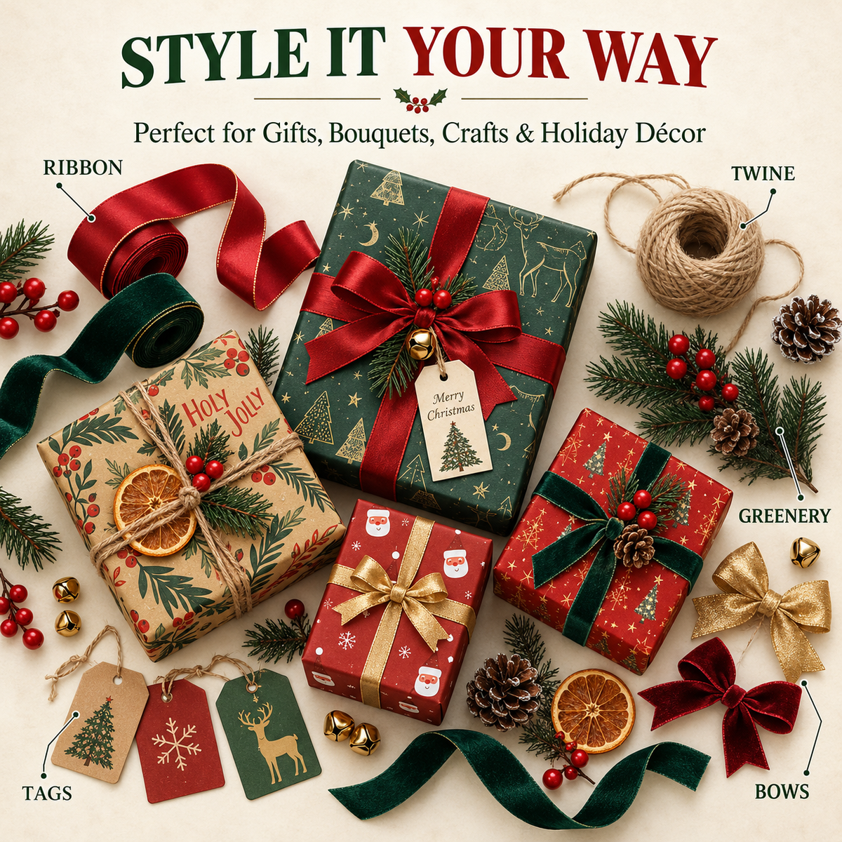 Vintage Christmas Kraft Wrapping Paper – Premium 100 GSM Holiday Gift Wrap