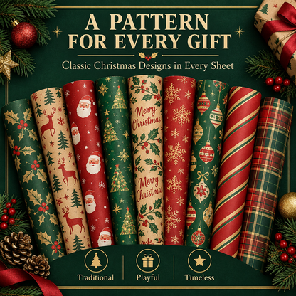 Vintage Christmas Kraft Wrapping Paper – Premium 100 GSM Holiday Gift Wrap