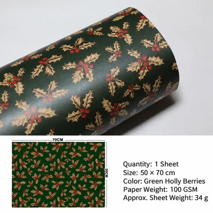 Vintage Christmas Kraft Wrapping Paper – Premium 100 GSM Holiday Gift Wrap