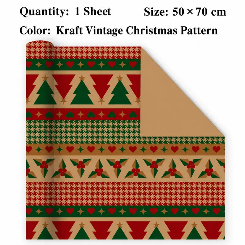 Vintage Christmas Kraft Wrapping Paper – Premium 100 GSM Holiday Gift Wrap