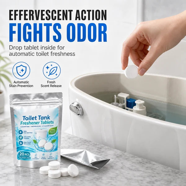 20 Pack White Round Effervescent Toilet Tank Freshener and Deodorizer Tablets
