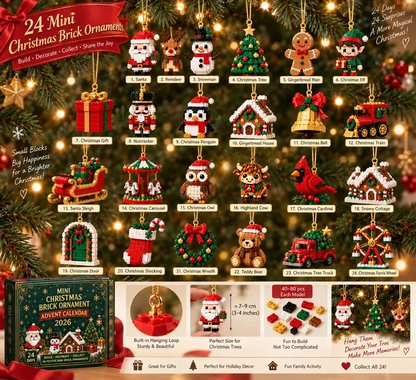 🎄 24-Day Mini Christmas Ornament Advent Calendar | 24 unique festive buildable designs with hanging loops—perfect for decorating Christmas trees, wreaths, and holiday displays 🧱