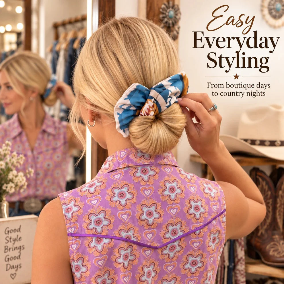 Western Print Low-Bun Hair Bow