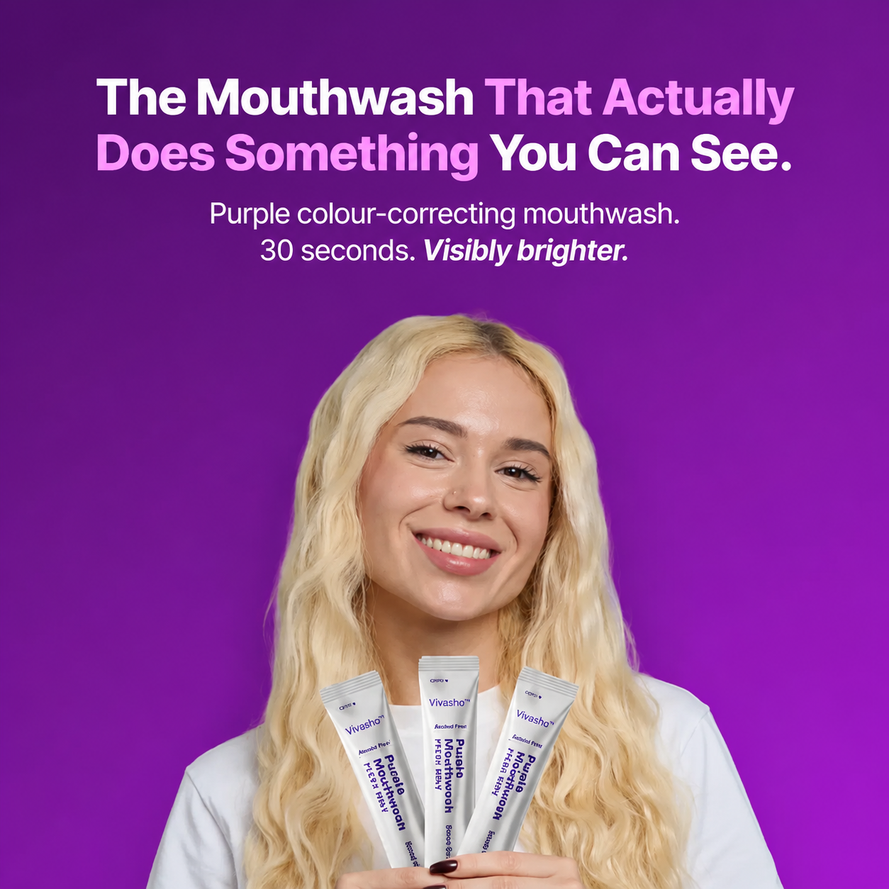 Purple Mouthwash - Sachets 20 Pack - Peroxide-Free - Alcohol Free - Vegan Mint