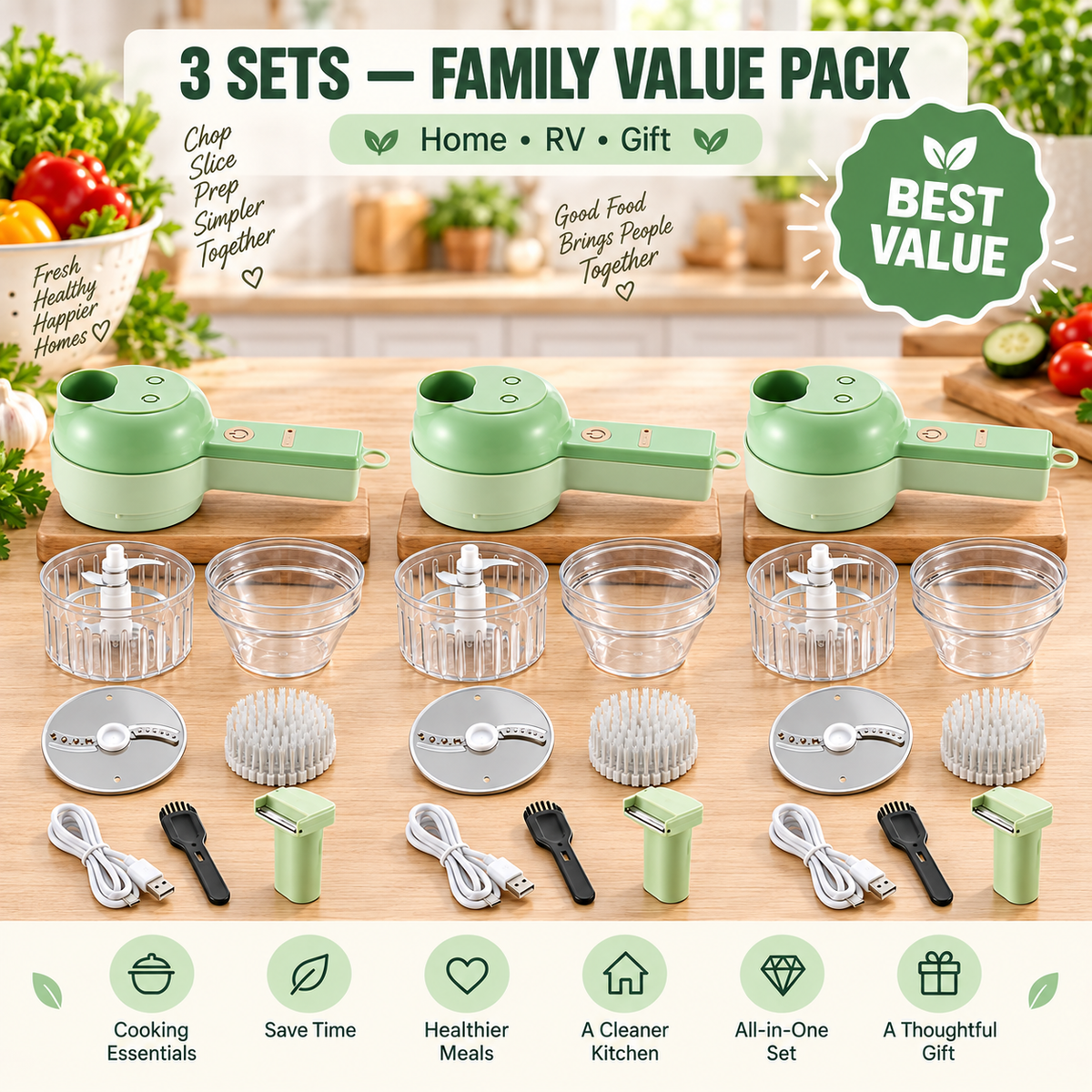 4-in-1 manual electric vegetable cutter setMultifunction cordless food processor